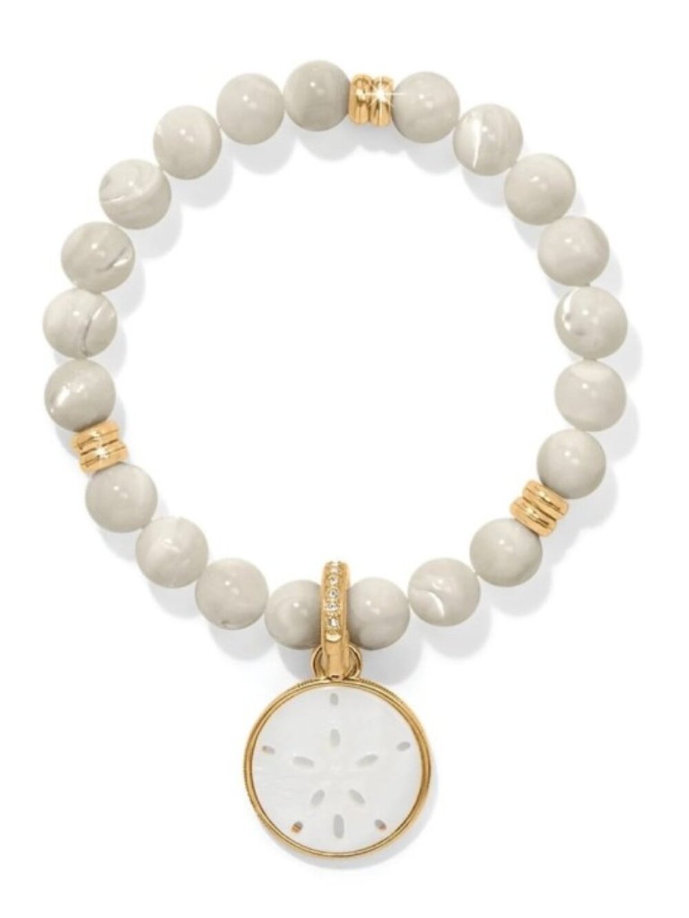 New Brighton Del Mar Gold Crystals Pearl Medallion Charm Stretch Beads Bracelet
